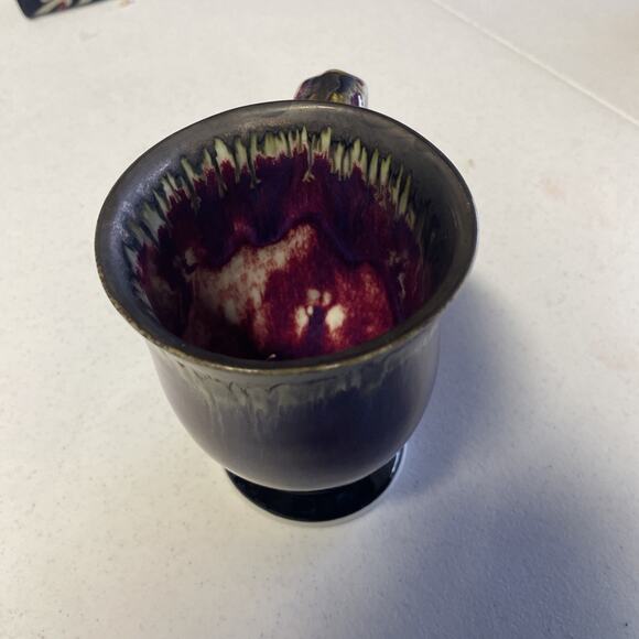 Edgecomb Potters ART POTTERY Mug LARGE Maroon Blue Drip Glaze - Picture 10 of 15